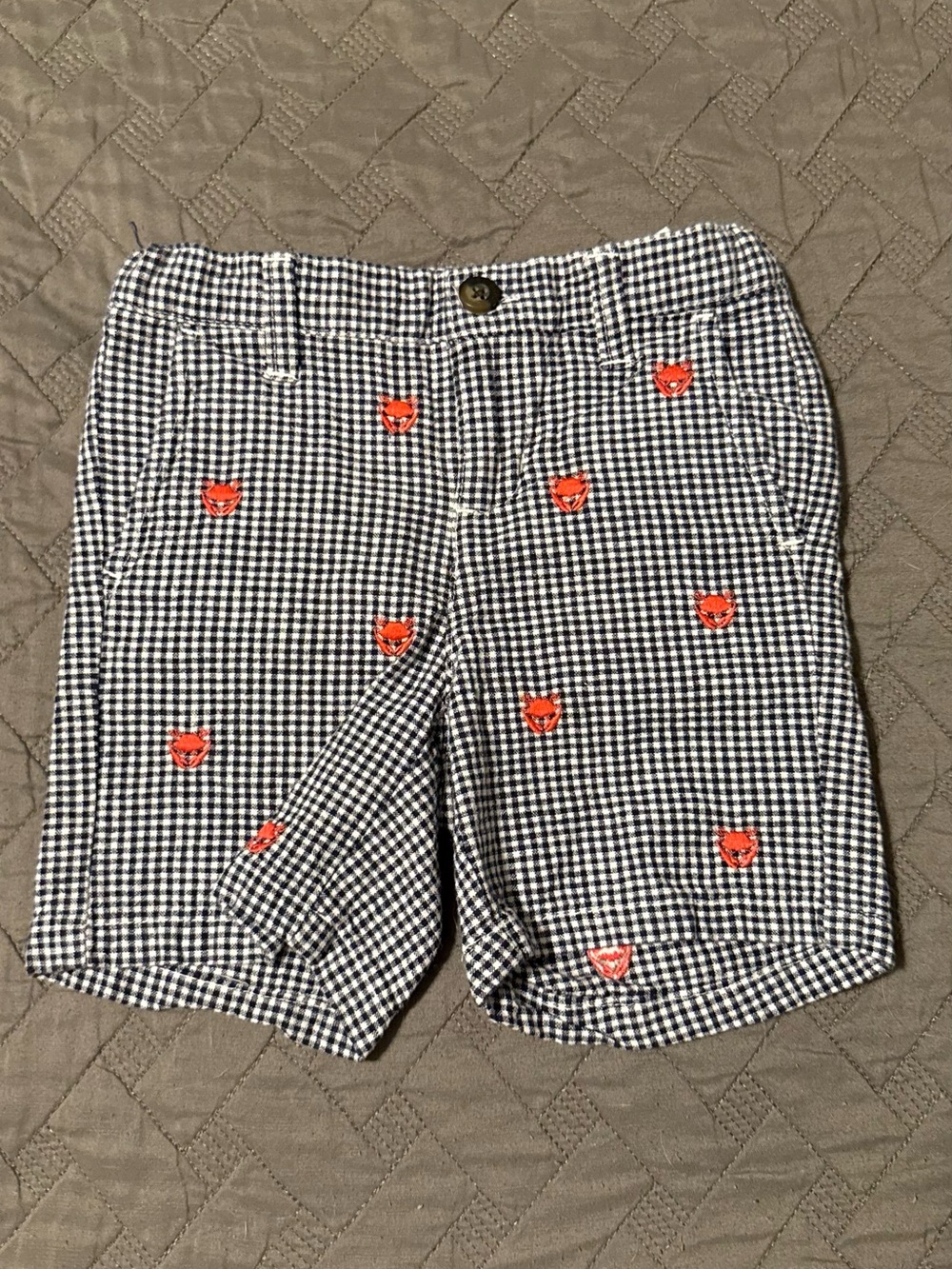 Janie and Jack Black & White Gingham Shorts with Red crab Embroidery
